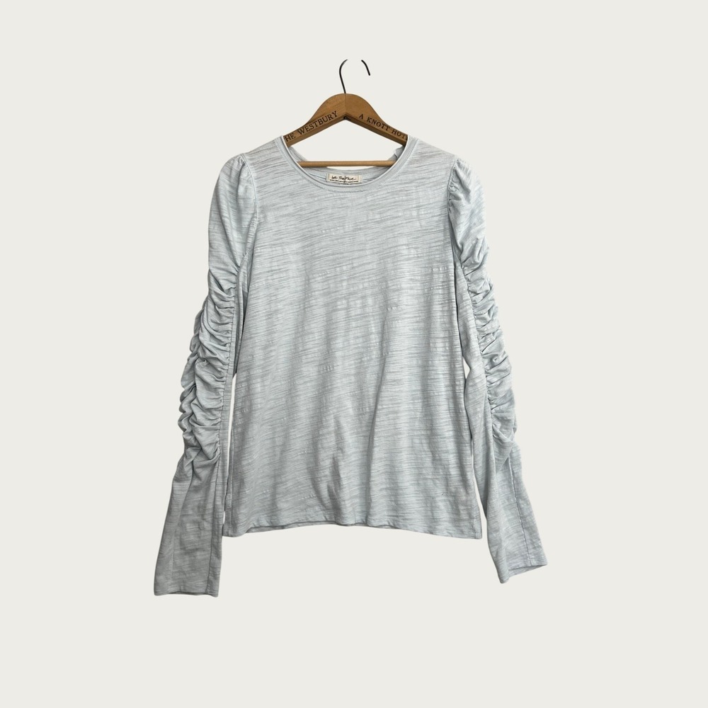 We The Free Free People Light Blue Ruched Puff Long Sleeve Slub Top XL
